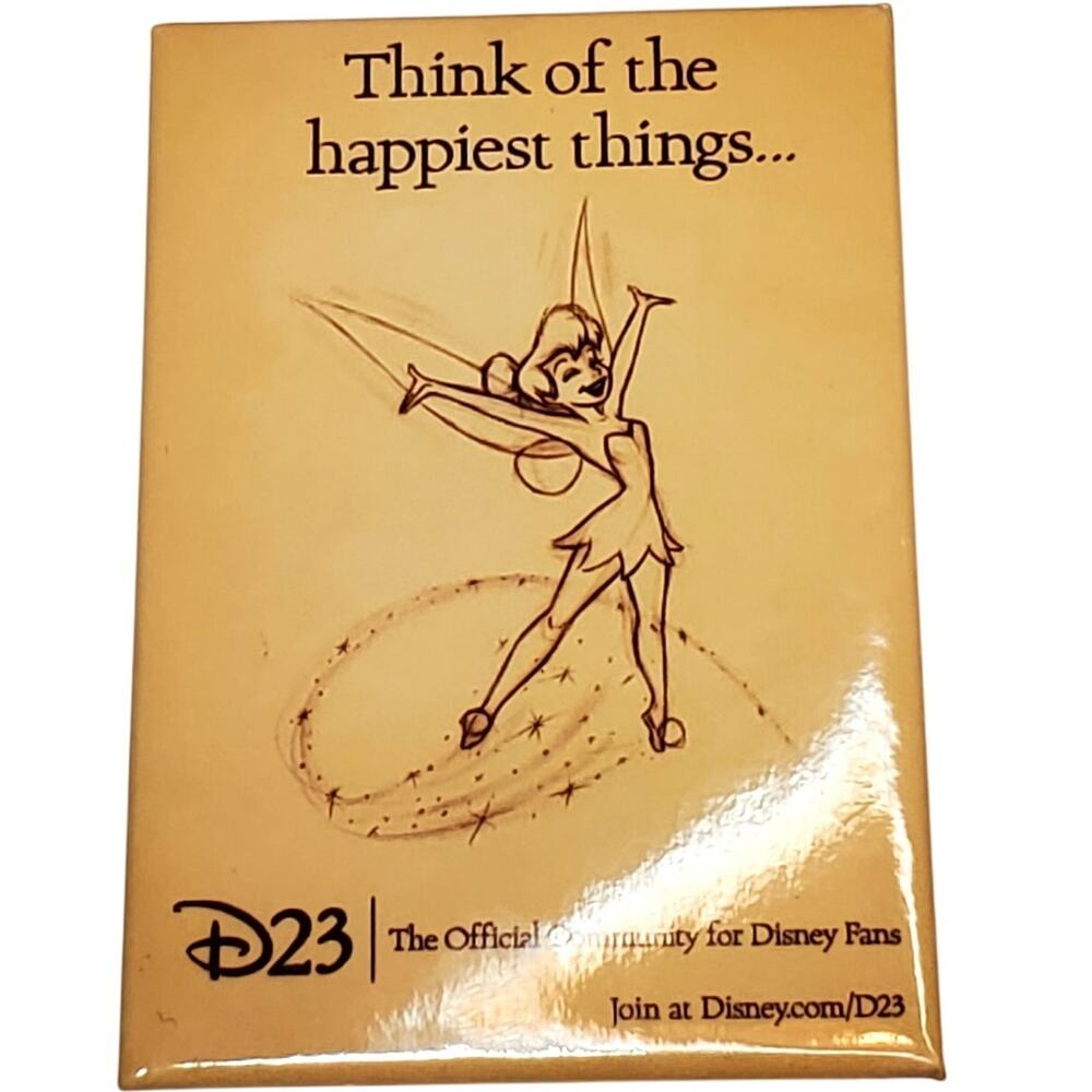 Think of The Happiest Things D23 Tinkerbell Button Pin 3"